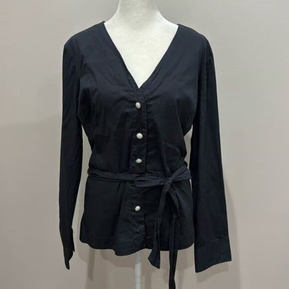 Venus Tops - Venus Black Women’s Button Up Long Sleeve Blouse Size 14